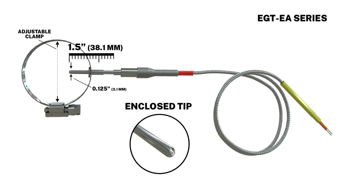 EGT Probe Exhaust Gas Temperature Sensor - Integrated Muffler Clamp - 1.5" Straight - 1/8" Diameter