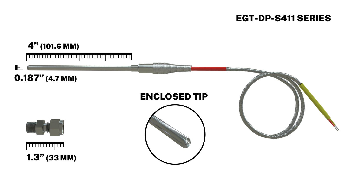 EGT Probe - Diesel - Commercial Industrial Duty - 4" Straight - 3/16" Diameter