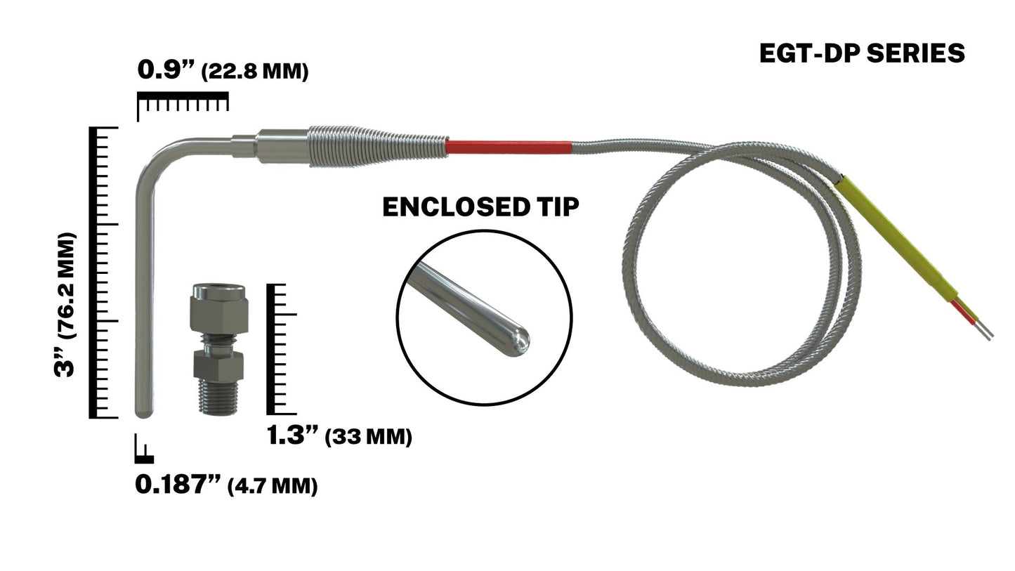 EGT Probe - Diesel - Commercial Industrial Duty - 3/16" Diameter