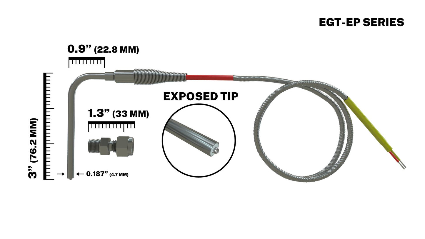 EGT Probe Exhaust Gas Temperature Sensor - 3/16" Diameter