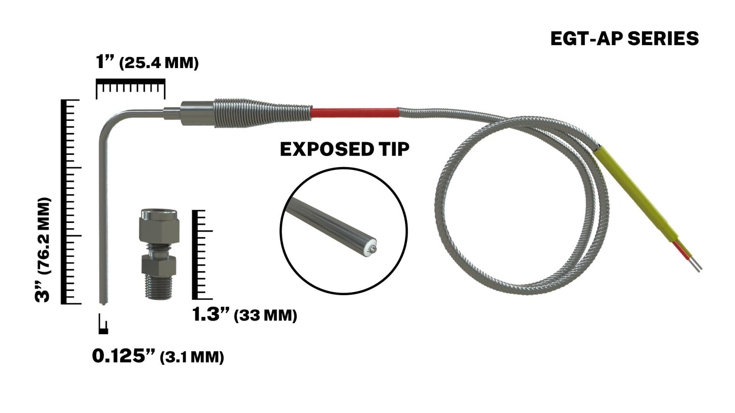 EGT Probe Exhaust Gas Temperature Sensor - 1/8" Diameter