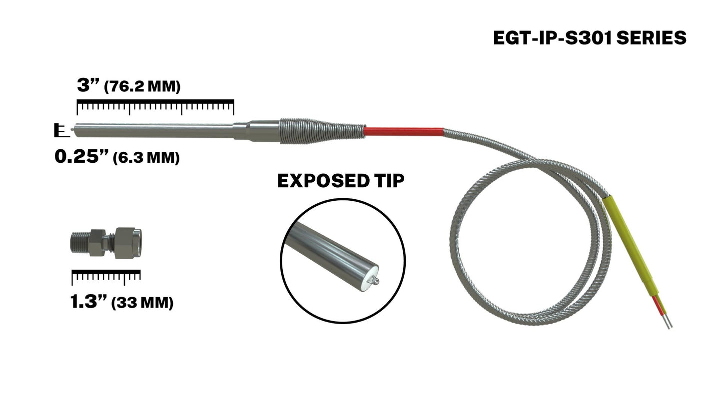 EGT Probe Exhaust Gas Temperature Sensor - Extreme Duty - 3.0" Straight - 1/4" Diameter