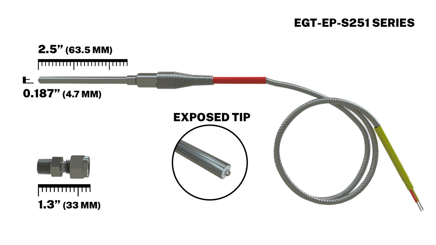 EGT Probe Exhaust Gas Temperature Sensor - 2.5" Straight - 3/16" Diameter