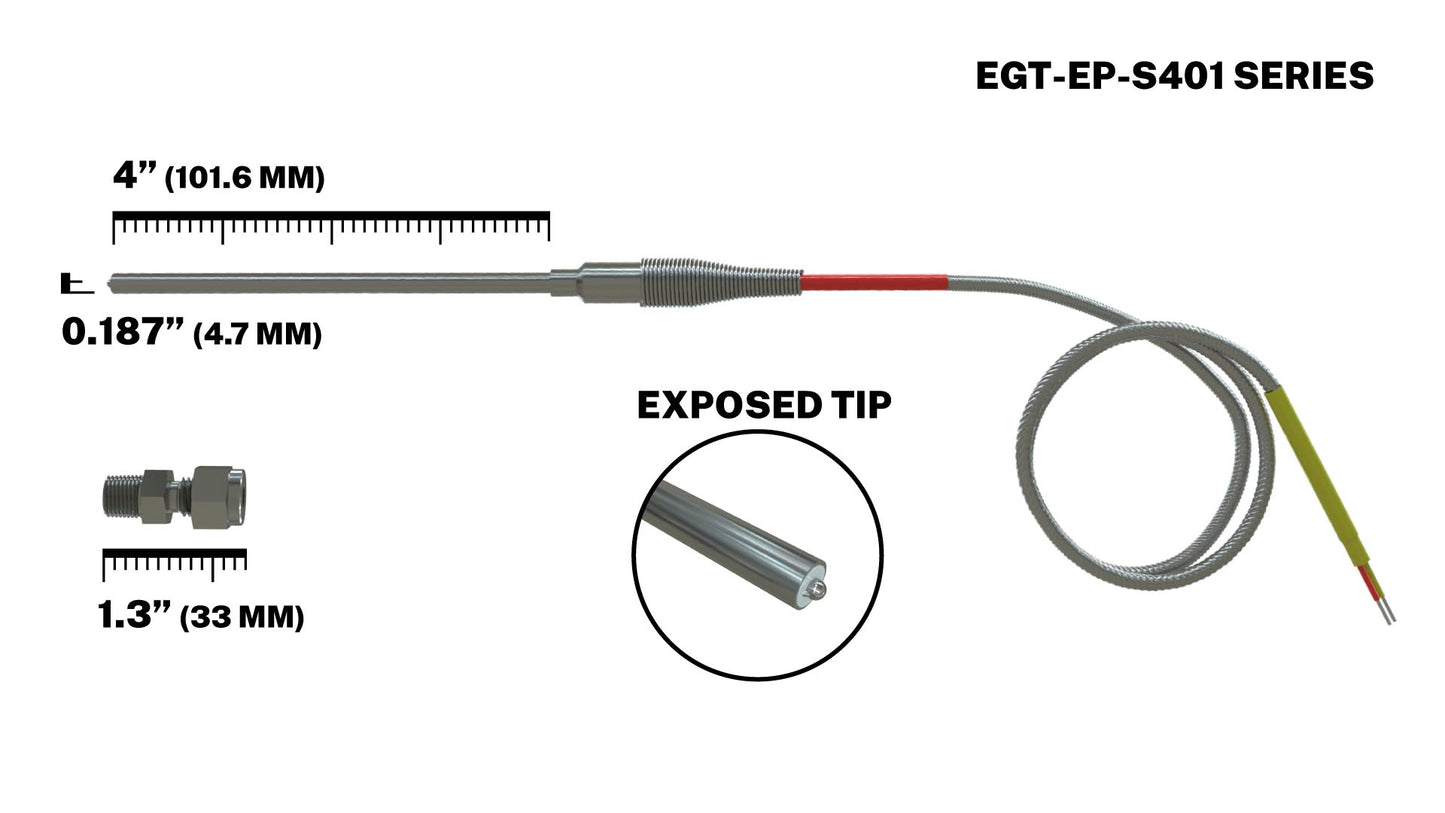 EGT Probe Exhaust Gas Temperature Sensor - 4" Straight - 3/16" Diameter