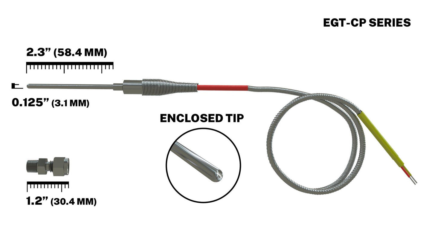 EGT Probe Exhaust Gas Temperature Sensor - Compact Size - 1/8" Diameter